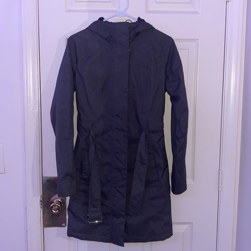 Grey North Face trench coat in size extra small